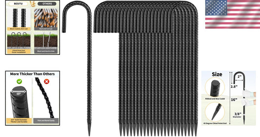 24-Pack 16 Inch J Hook Steel Tent Stakes – Reliable Chisel Point Ground Anchors