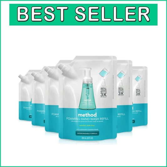 Biodegradable Foaming Hand Soap Refill 6-Pack - Plant-Based Airy Waterfall Aroma