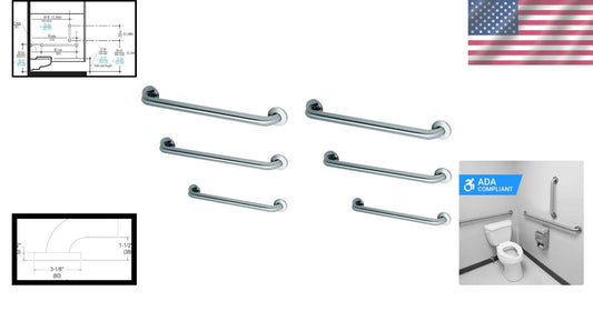 Easy to Install ADA Grab Bar Bundle - Stainless Steel & 1.5" Diameter, 6 Pack