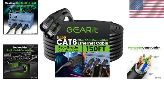 High-Speed 10Gbps 150ft Shielded Ethernet Cable with Locking EtherCON Connectors