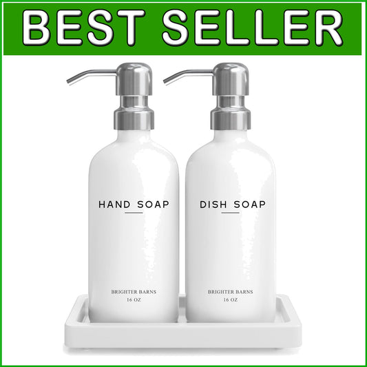 Elegant White Glass Soap and Dish Dispenser Set - Eco-Friendly Kitchen Upgrade