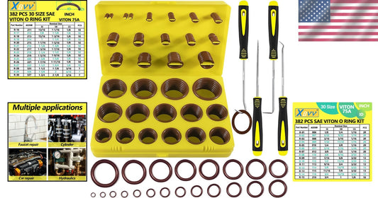 382 PCS Viton O-Ring Kit — 30 SAE Sizes for Automotive & Aerospace Repairs