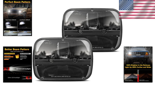 105W LED Headlight Pair for Jeep Wrangler YJ Cherokee XJ 5x7 Inch - DOT Approved