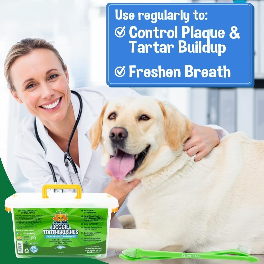 Veterinarian Recommended Dual-Headed Toothbrush for Pets - Soft & Safe 100 Pack