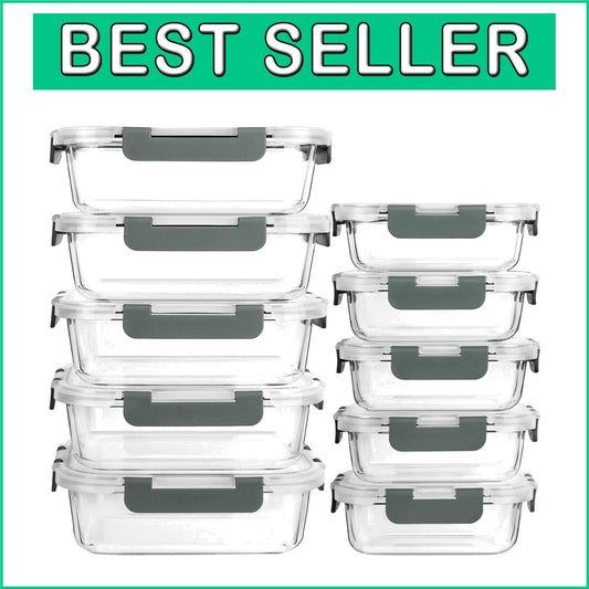 10-Piece Set of Durable Borosilicate Glass Storage Containers - Space Saving