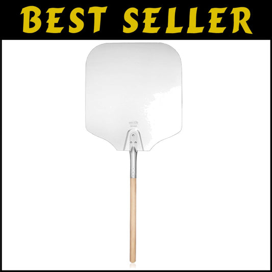 Aluminum Pizza Peel with 16x18 Inch Blade & Wooden Handle for Effortless Baking