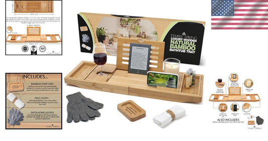 Sturdy Bamboo Bathtub Caddy with Soap Dish & Accessories for Ultimate Comfort