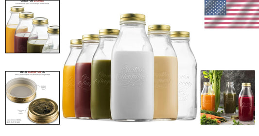 Versatile 6-Pack 1 Liter Glass Bottles with Airtight Lids - Ideal for Beverages