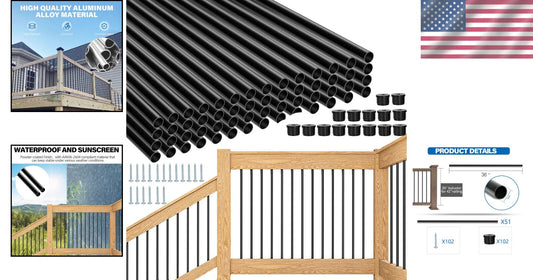 36" Black Aluminum Deck Railing Balusters - DIY Easy Assemble with Connectors