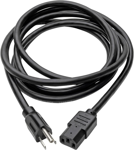 12ft Black Heavy-Duty Power Cord - 14AWG 15A, RoHS Compliant, Lifetime Warranty