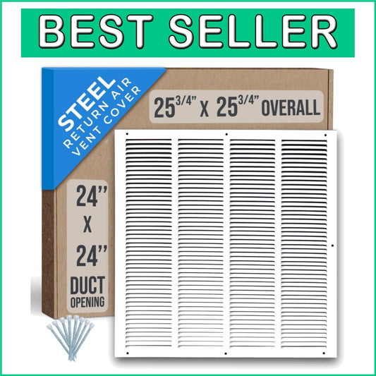 Efficient 24x24 Duct Vent Cover with Powder-Coated Steel Finish - Quiet Airflow