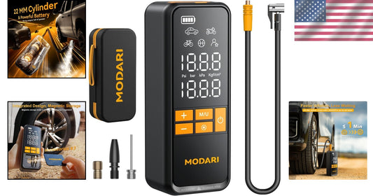 Cordless Tire Inflator with LED Light - 160 PSI Magnetic Storage & Auto Shut-Off