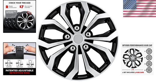 Transform Your Ride with 17-Inch Black & Silver ABS Wheel Covers - Set of 4