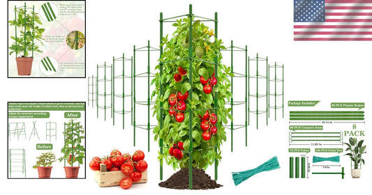 Premium 8-Piece Triangular Tomato Cages - Adjustable & Sturdy Plant Support