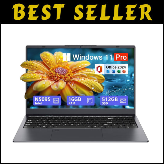 Complete Computing Package: 15.6-Inch Laptop with Office 2024, 16GB RAM, SSD
