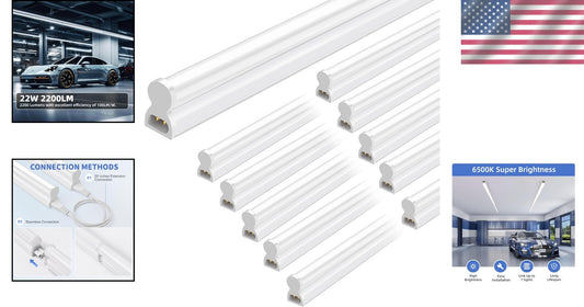 Energy Saving T5 LED Shop Light - 10 Pack, 6500K Brightness, Lightweight Design