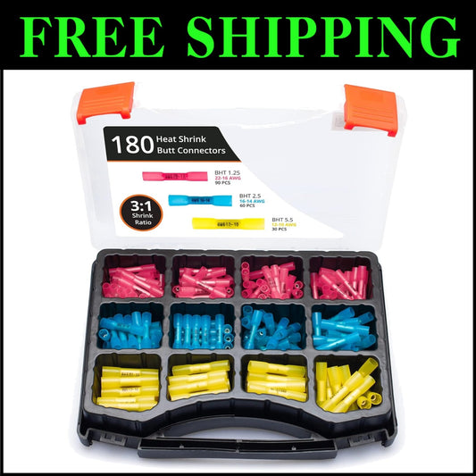 180 PCS Assorted Heat Shrink Wire Splice Connectors - Marine and Automotive Use