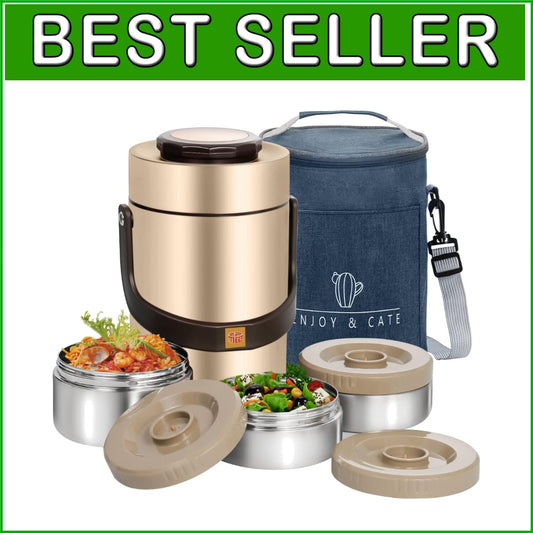 Adult-Friendly 67 oz Vacuum Insulated Bento Box with Three Section Containers