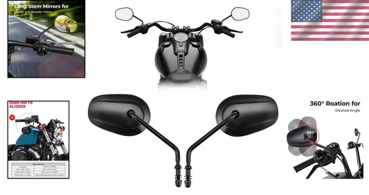 360-Degree Adjustable M8 Motorcycle Mirrors for Sportster & Touring Models