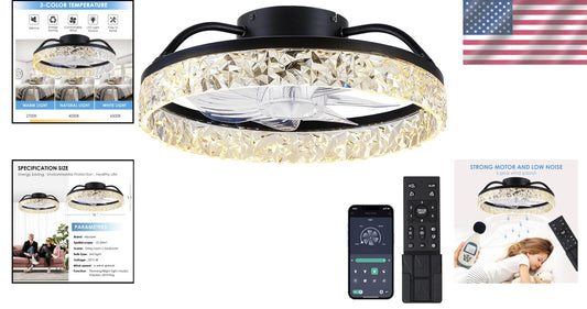 Elegant 16" Dimmable Ceiling Fan - Bladeless, Remote & APP Controlled, Black