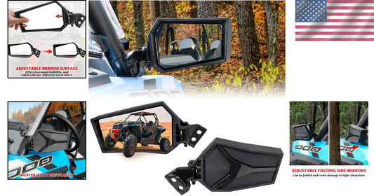 Folding Rearview Side Mirrors for Polaris RZR XP1000 & S1000, Lightweight Design