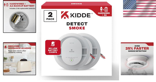 Photoelectric Hardwired Smoke Detector with Battery Backup, Complete 2 Pack