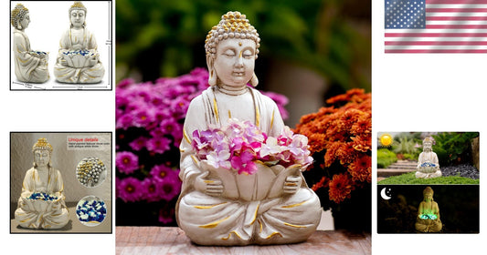 Outdoor Meditating Buddha Statue with Natural Stone Finish - 12" Serenity Decor