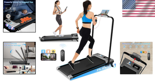 Foldable 2-in-1 Under Desk Treadmill with Bluetooth & Remote - 300lbs Capacity