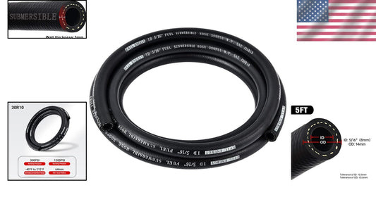 5FT Submersible Fuel Hose 5/16" E85 Line SAE 30R10 - Durable Automotive Solution