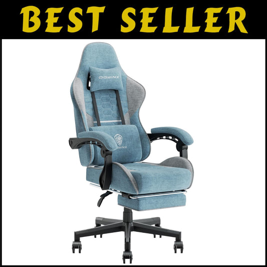 Comfortable Blue and Grey Gaming Chair with Pocket Springs, Headrest & Footrest