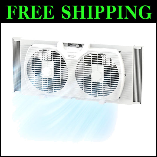 Portable Twin Window Fan, 9-Inch with Quiet Operation & Protective Cover