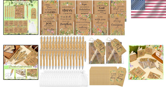 Versatile 200-Pcs Christian Gift Set - Notebooks, Pens & Tags in Floral Design
