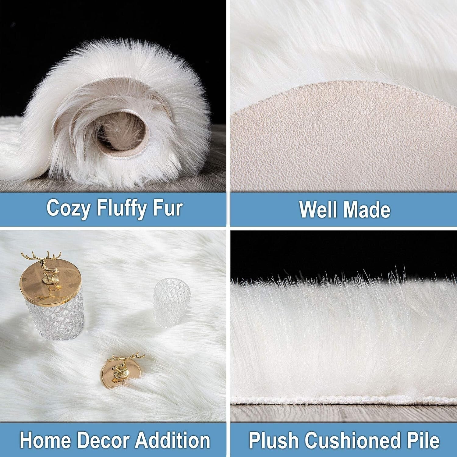 Comforting 4x6 Ft Fluffy Faux Fur Rug - Elegant White Carpet for Nursery & Home