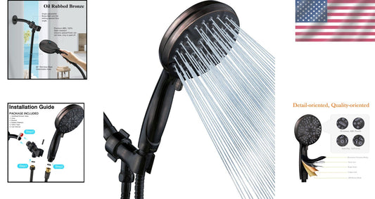 Designer High Flow Rain Showerhead - Handheld & Adjustable Holder Included