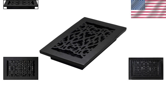 Elegant Victorian Floor Register, 6x10 in Cast Iron Black for Timeless Decor