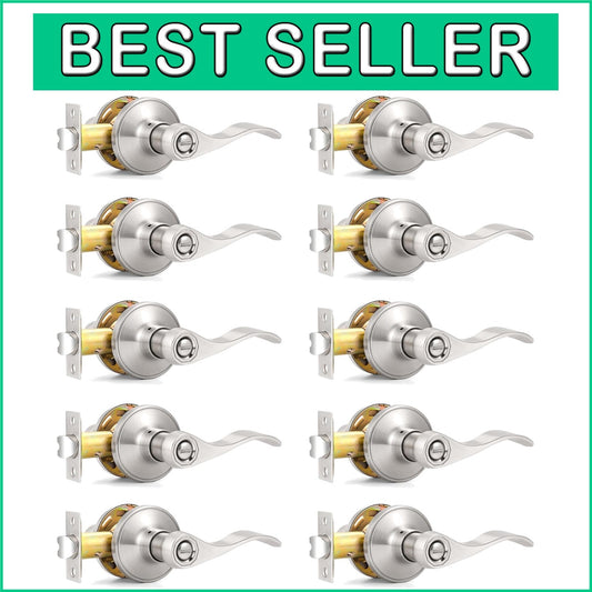 Durable Satin Nickel Privacy Door Lever Set - 10-Pack with Easy Installation