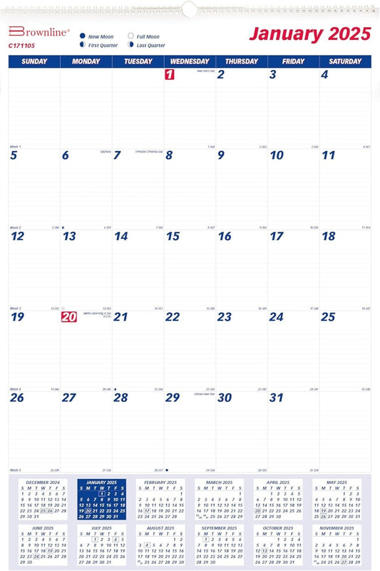 Elegant 2025 Wall Calendar - Monthly Layout with Eyelet Hanger & Reference Dates