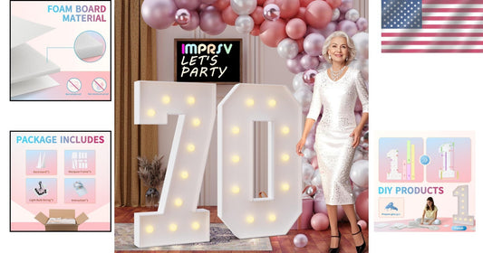 Customizable 4FT Marquee Numbers 70 - Perfect for Anniversaries & Birthdays