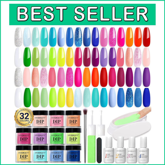 Bright Pastel Neon 42-Pc Dip Powder Nail Set with Glossy Finish & Recycling Tray