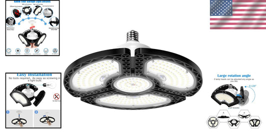 Energy-Efficient 80W LED Garage Light - 3 Adjustable Panels, 12000 Lumens