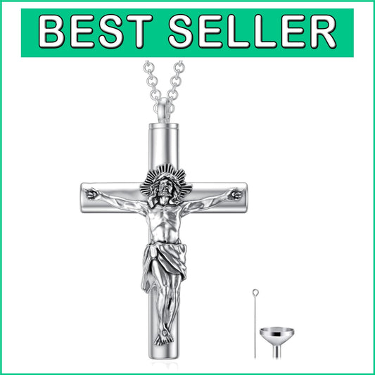 Waterproof Cremation Necklace for Ashes - Cross Pendant for Men & Women