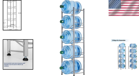 5-Tier Heavy-Duty Water Cooler Jug Rack - Detachable Stainless Steel Holder