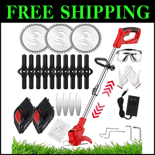 Lightweight Cordless Weed Wacker - Includes 2 Batteries & Various Cutting Blades