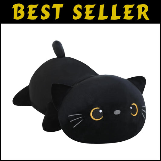 Charming 23.6 Inch Weighted Black Cat Plush Toy & Pillow - Perfect Gift!