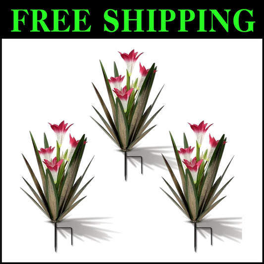 Rustproof Metal Agave Plant Art with Waterproof Lilies – 16-inch Decorative Gift