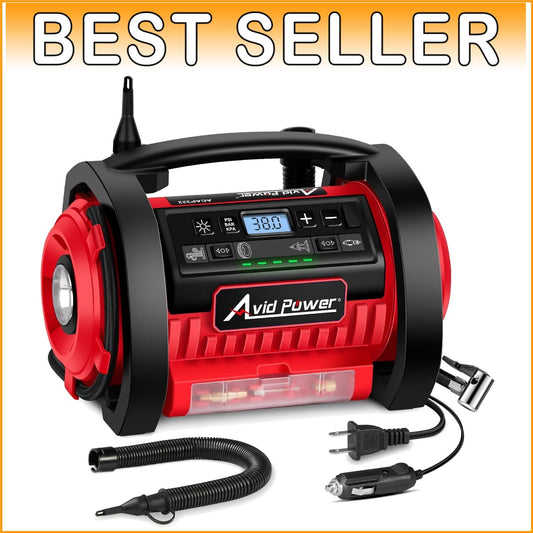 Versatile Air Pump with Digital Display & Dual Power Options, Ideal for Travel