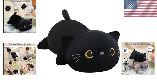 Charming 23.6 Inch Weighted Black Cat Plush Toy & Pillow - Perfect Gift!