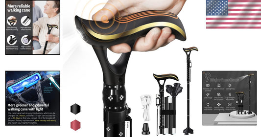 Ergonomic Foldable Cane with Smart Alarm & LED Light for Fashionable Mobility