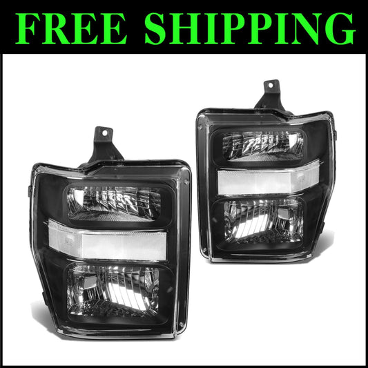 Direct Fit Black Clear Halogen Headlights for 2008-2010 Super Duty Trucks