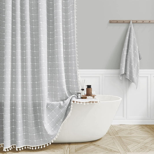 Elegant 84" x 72" Grey Shower Curtain Set - Waterproof & Wrinkle-Free Fabric